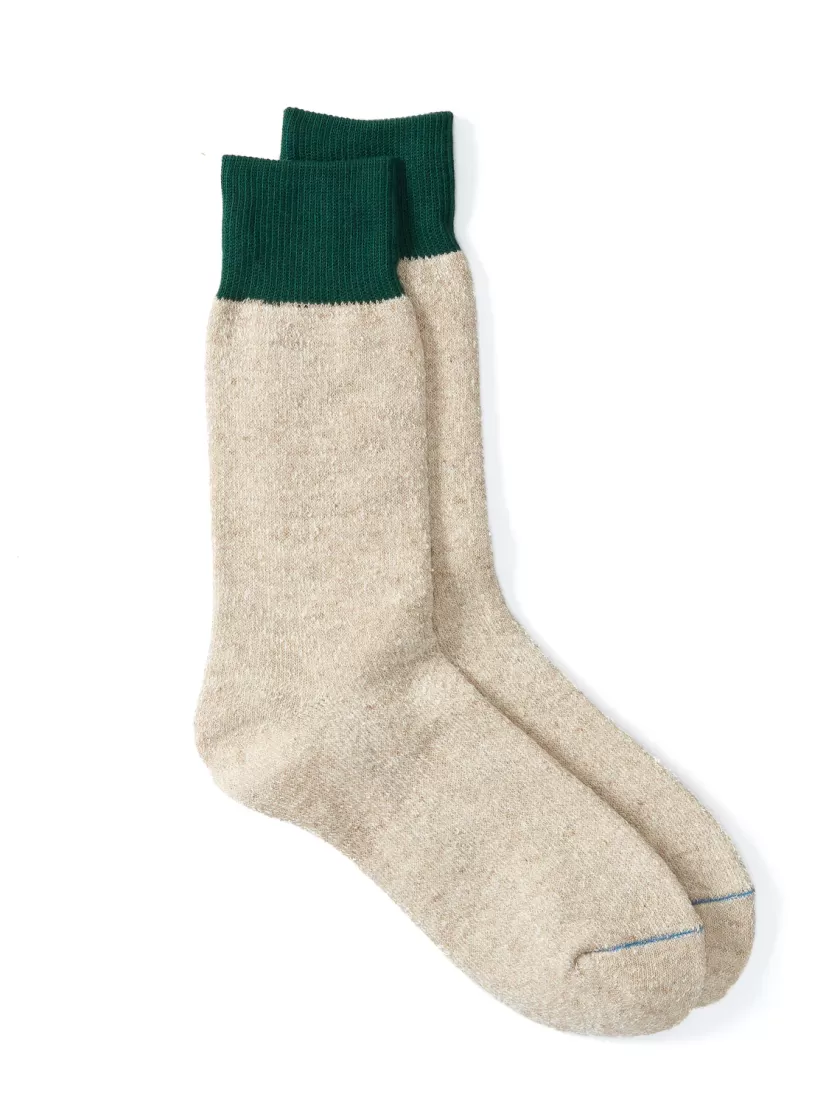 Oliver Spencer Ro To To Double Face Crew Socks Silk & Cotton Beige/Green Best Sale
