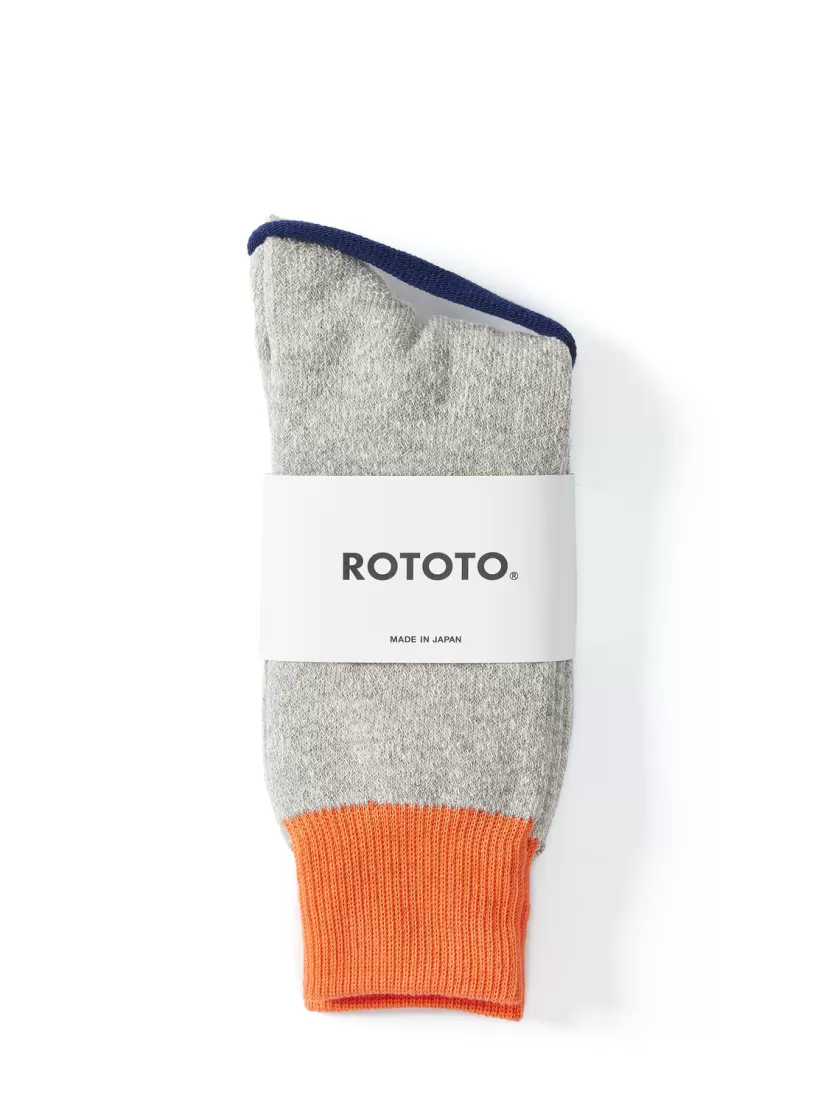 Oliver Spencer Ro To To Double Face Crew Socks Silk & Cotton Light Grey/Orange Online