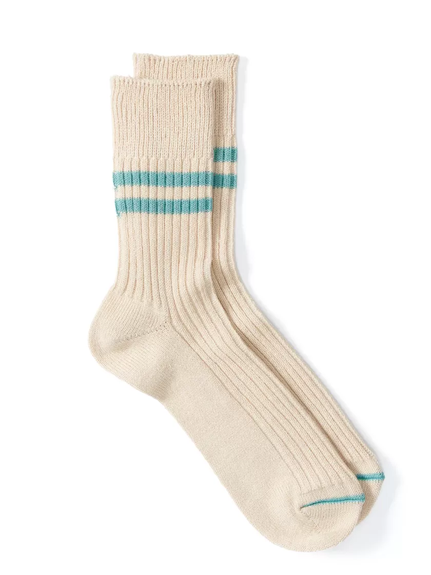 Oliver Spencer Ro To To Hemp Organic Cotton Stripe Socks White/Turquoise Discount