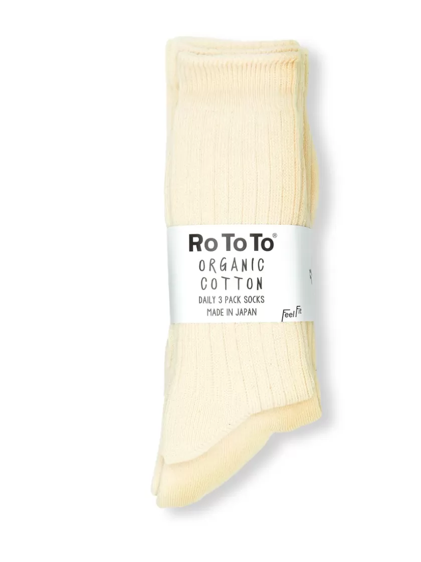 Oliver Spencer Ro To To Organic Cotton Daily 3 Pack Socks Ecru Clearance