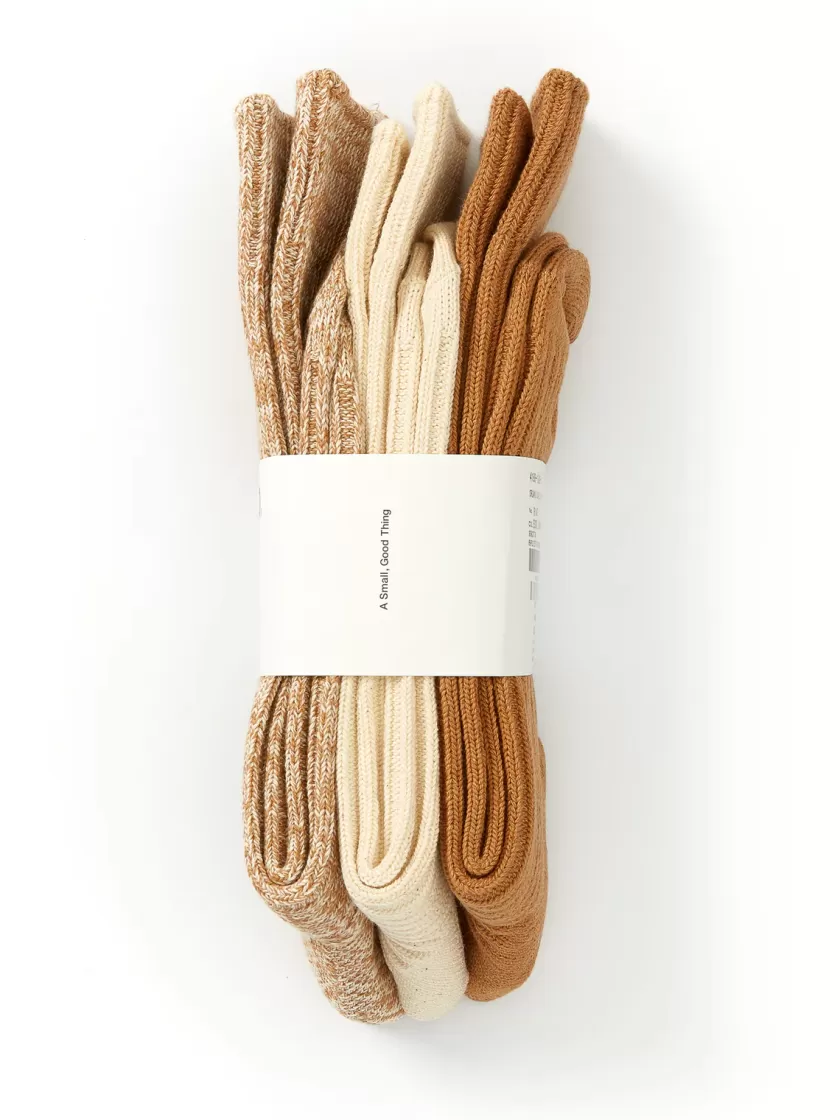 Oliver Spencer Ro To To Organic Cotton Daily 3 Pack Socks Ecru/Brown Best Sale