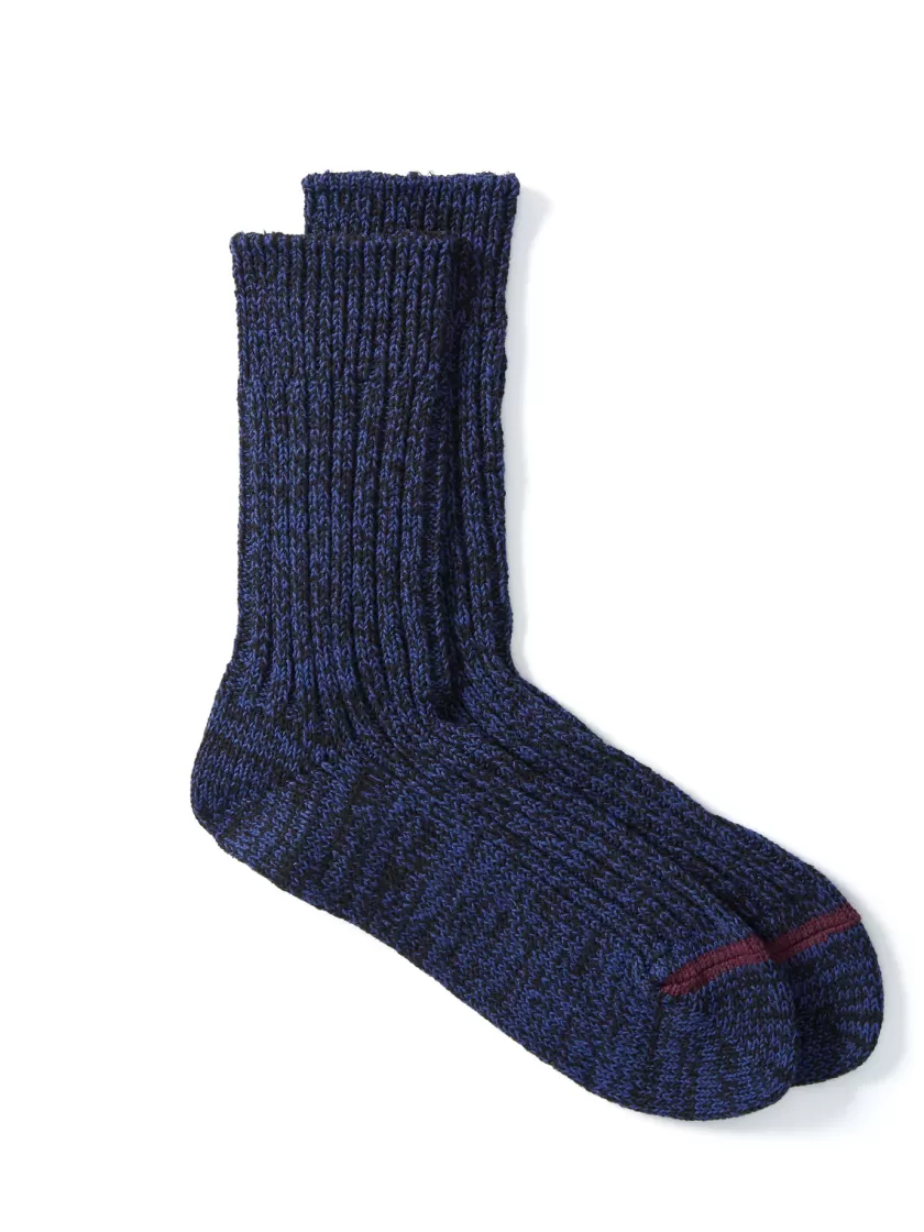 Oliver Spencer Ro To To Recycled Cotton Ribbed Crew Socks Black/Blue Cheap