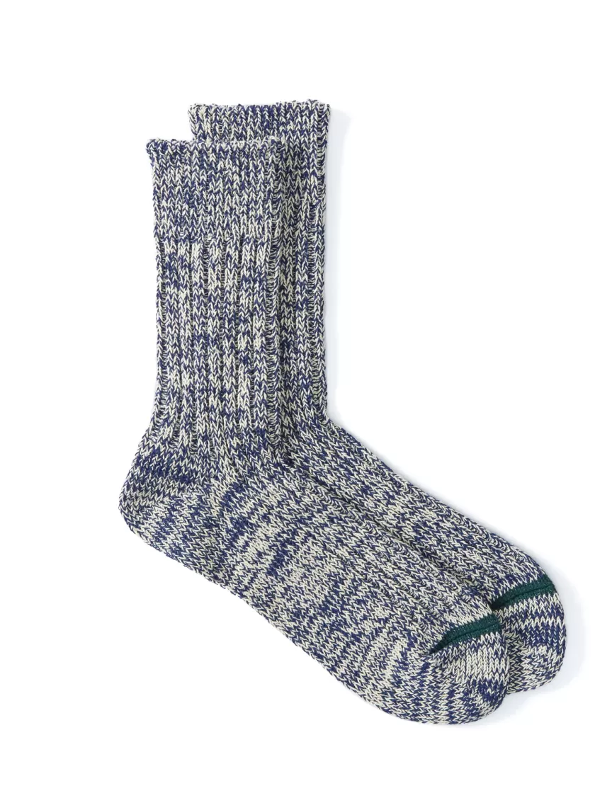 Oliver Spencer Ro To To Recycled Cotton Ribbed Crew Socks Blue/Ivory Cheap