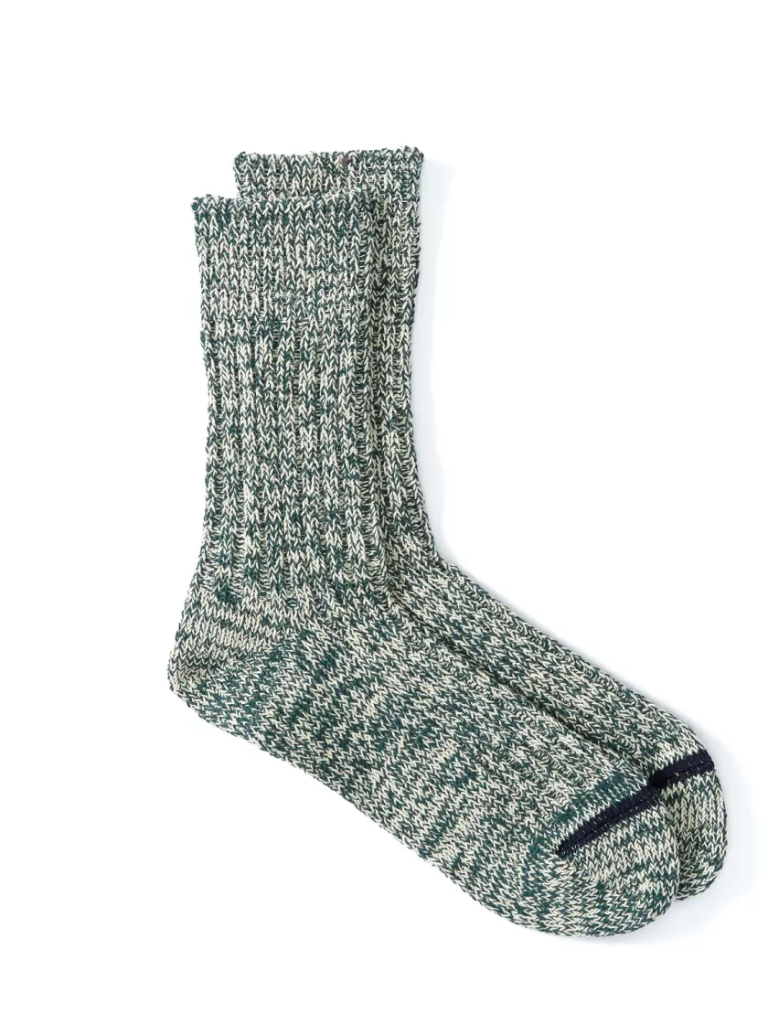 Oliver Spencer Ro To To Recycled Cotton Ribbed Crew Socks Dark Green/Ivory Fashion