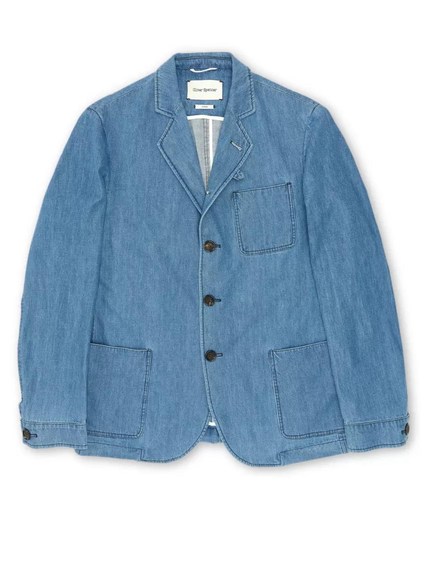 Oliver Spencer Solms Jacket Mullins Denim Indigo Light Sale